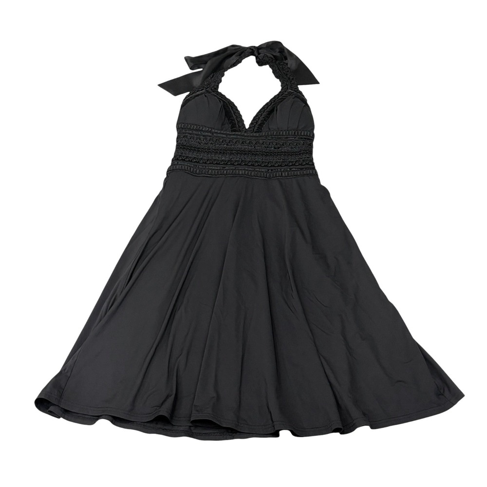 White House Black Market Womens Halter Dress Crochet Velvet Trim 2 Party
